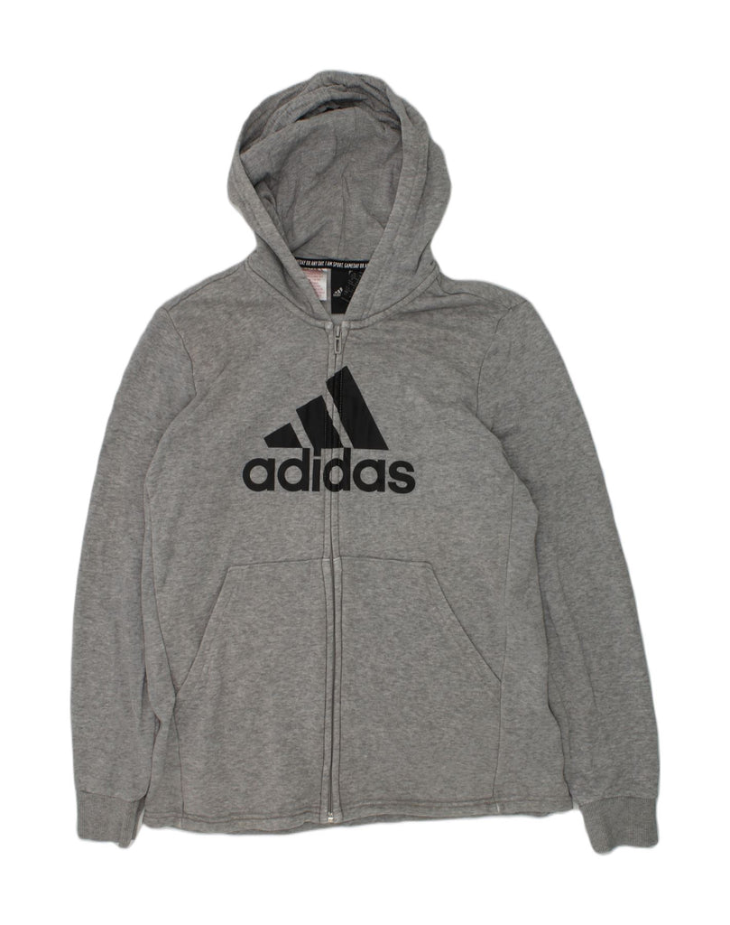 ADIDAS Boys Graphic Zip Hoodie Sweater 13-14 Years Grey Cotton | Vintage Adidas | Thrift | Second-Hand Adidas | Used Clothing | Messina Hembry 