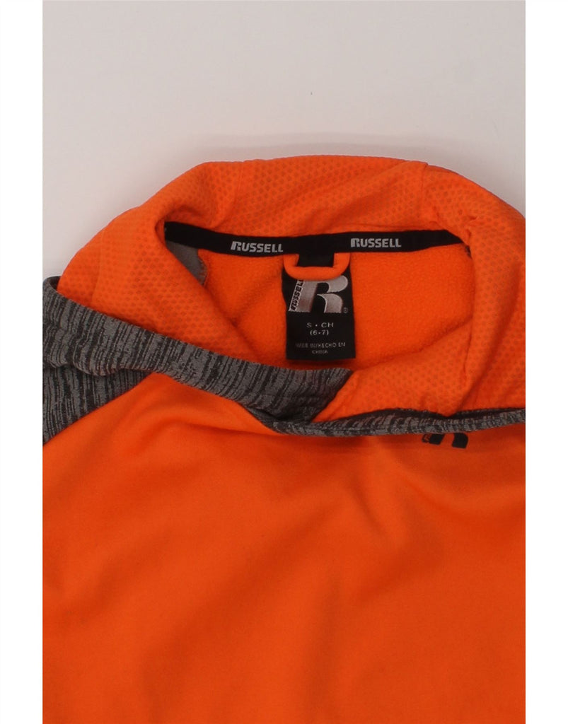 RUSSEL Boys Hoodie Jumper 6-7 Years Orange Colourblock Polyester | Vintage RUSSEL | Thrift | Second-Hand RUSSEL | Used Clothing | Messina Hembry 