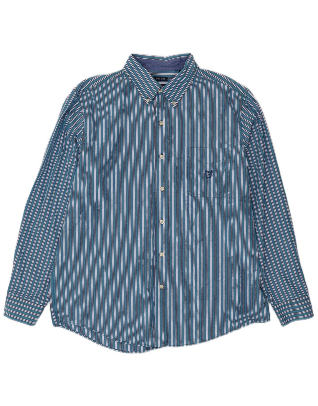 Chaps Mens Shirt Large Blue Striped Cotton