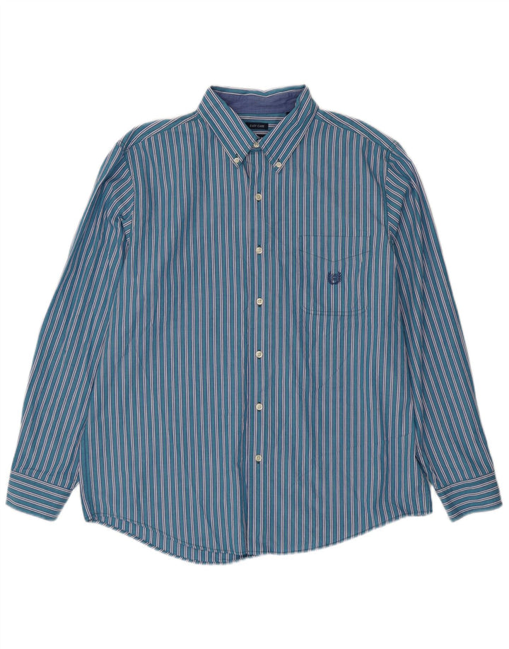 Chaps Mens Shirt Large Blue Striped Cotton