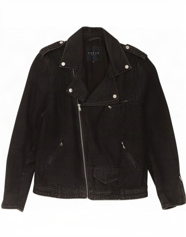 Vintage Mens Denim Biker Jacket UK 36 Small Black Cotton