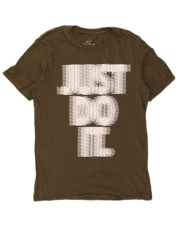 NIKE Mens Athletic Cut Graphic T-Shirt Top Small Khaki Cotton