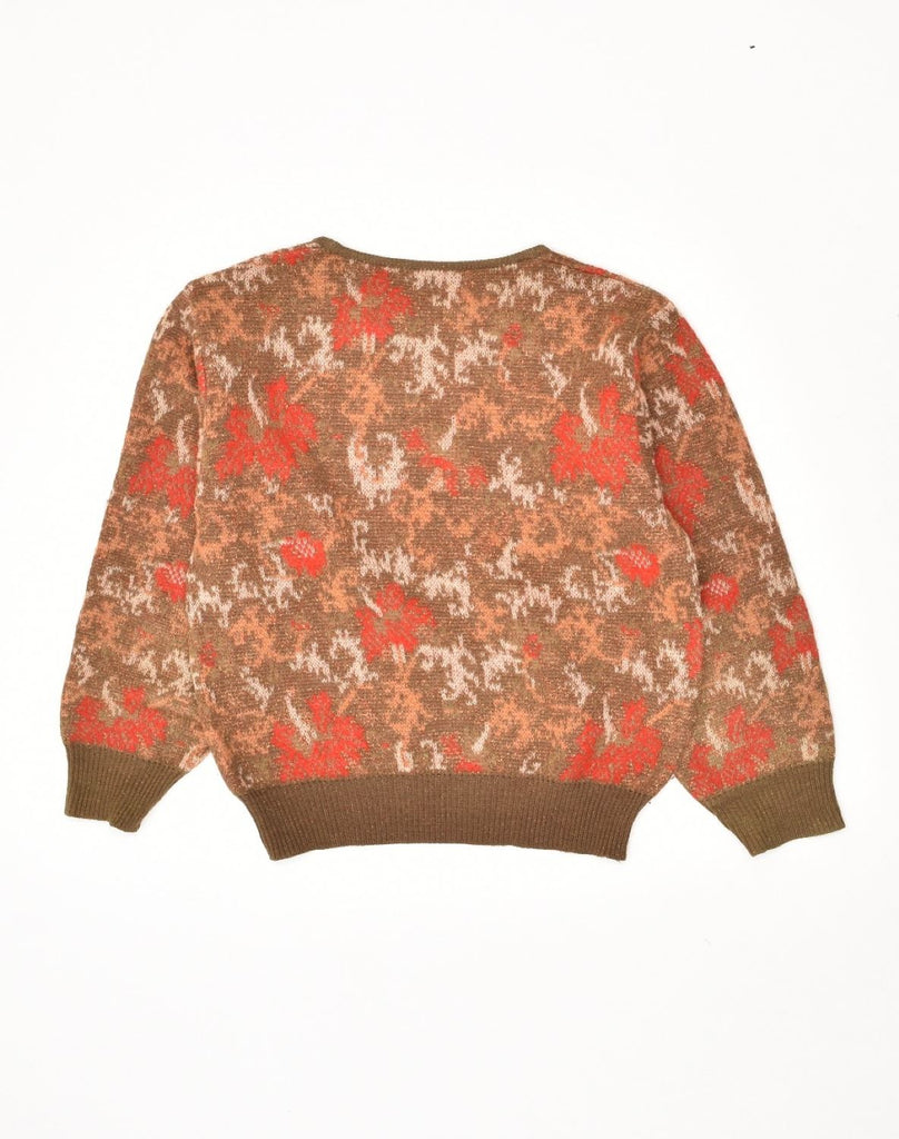 SEVRES Womens Crew Neck Jumper Sweater UK 12 Medium Brown Floral Acrylic | Vintage Sevres | Thrift | Second-Hand Sevres | Used Clothing | Messina Hembry 