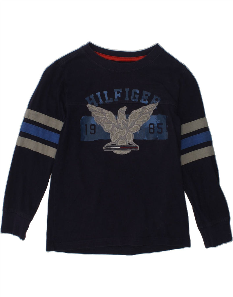 TOMMY HILFIGER Boys Graphic Top Long Sleeve 4-5 Years XS Navy Blue Cotton | Vintage Tommy Hilfiger | Thrift | Second-Hand Tommy Hilfiger | Used Clothing | Messina Hembry 