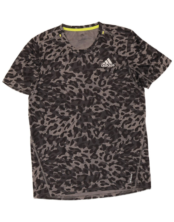 Adidas Mens Aeroready T-Shirt Top Small Grey Animal Print Polyester