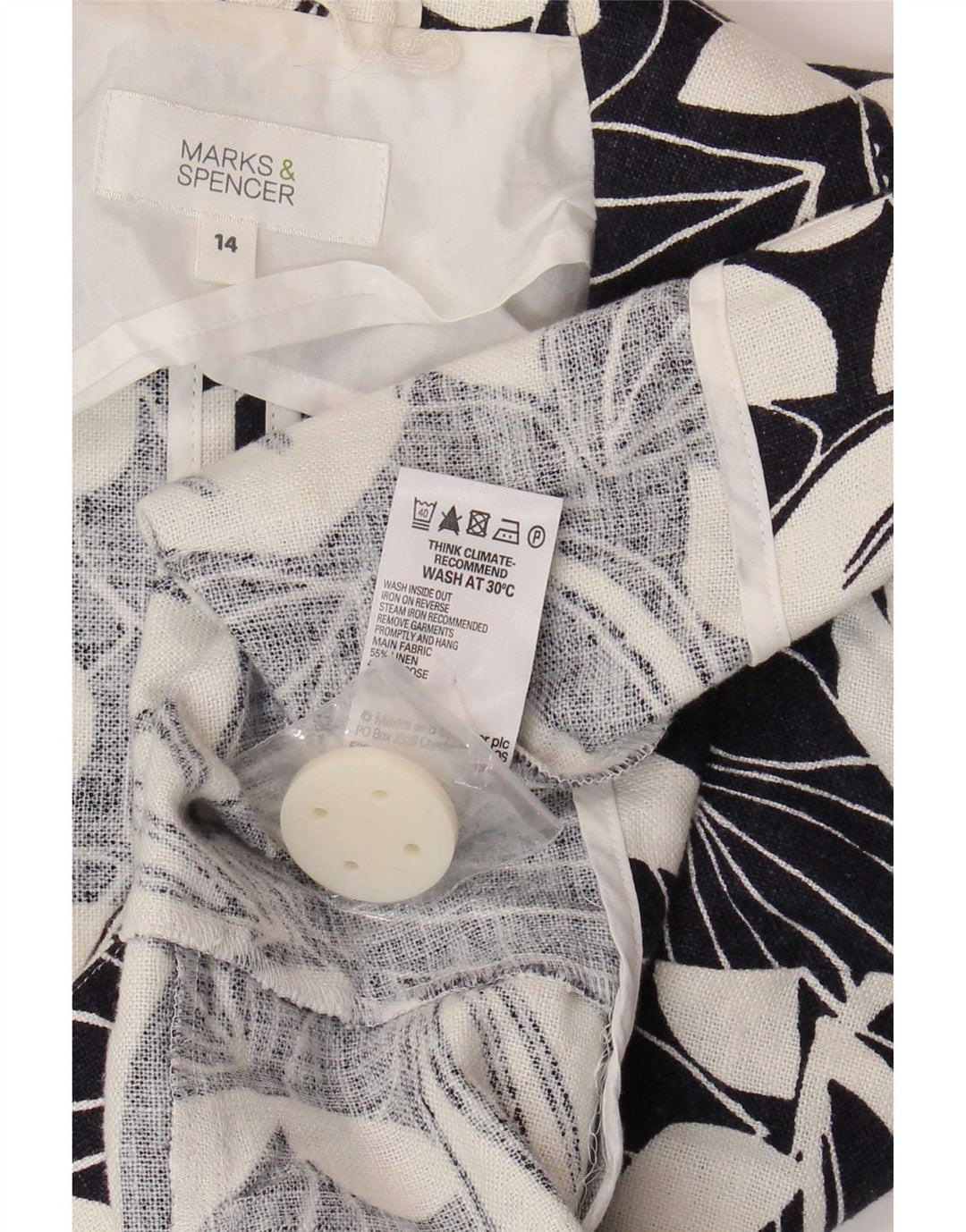 Marks & Spencer Womens 3/4 Sleeve Blazer Jacket UK 14 Medium White Floral