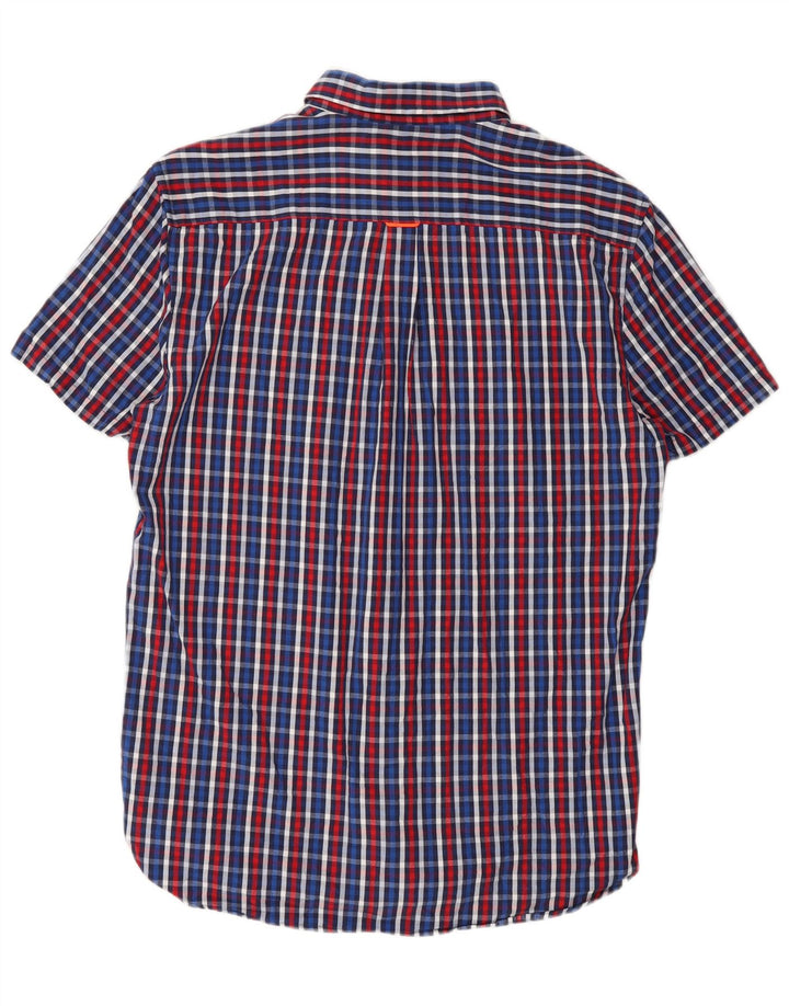 SUPERDRY Mens Regular Fit Short Sleeve Shirt Medium Blue Check Cotton