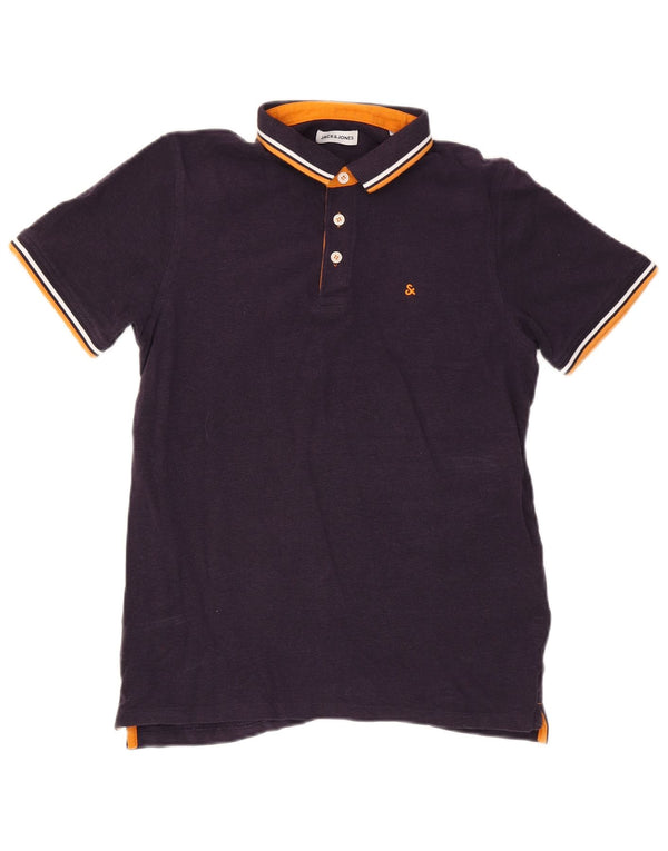 Jack & Jones Mens Polo Shirt Large Purple Striped Cotton