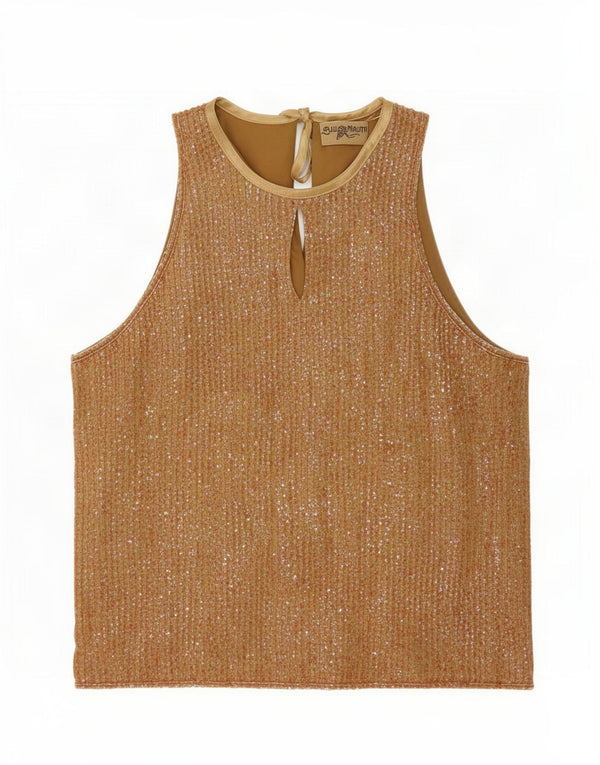 Blunauta Womens Sequin Vest Top UK 12 Medium Beige Viscose