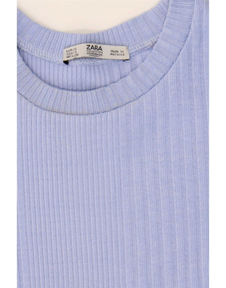 Zara Womens Crop Asymmetric Blouse Top UK 8 Small Blue