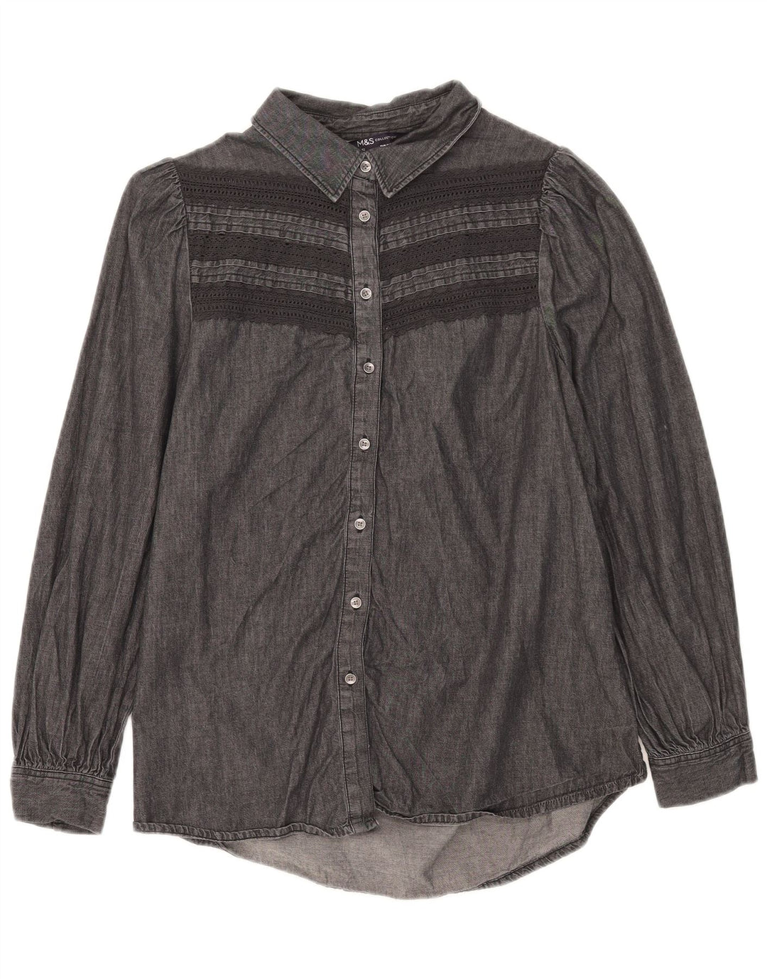 Marks & Spencer Womens Denim Shirt UK 12 Medium Black Striped Cotton