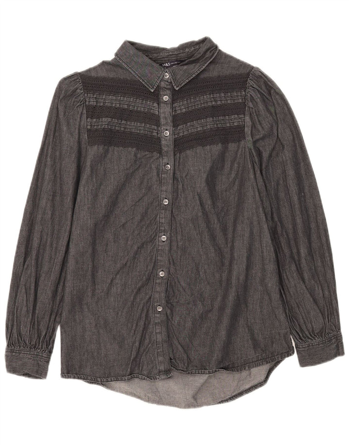 Marks & Spencer Womens Denim Shirt UK 12 Medium Black Striped Cotton