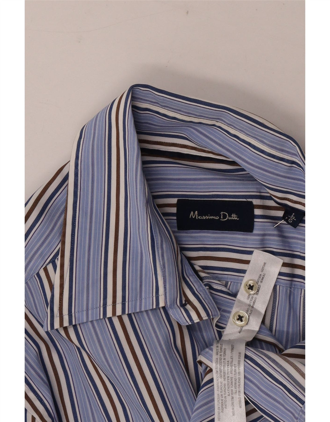 Massimo Dutti Mens Shirt Large Blue Striped Cotton