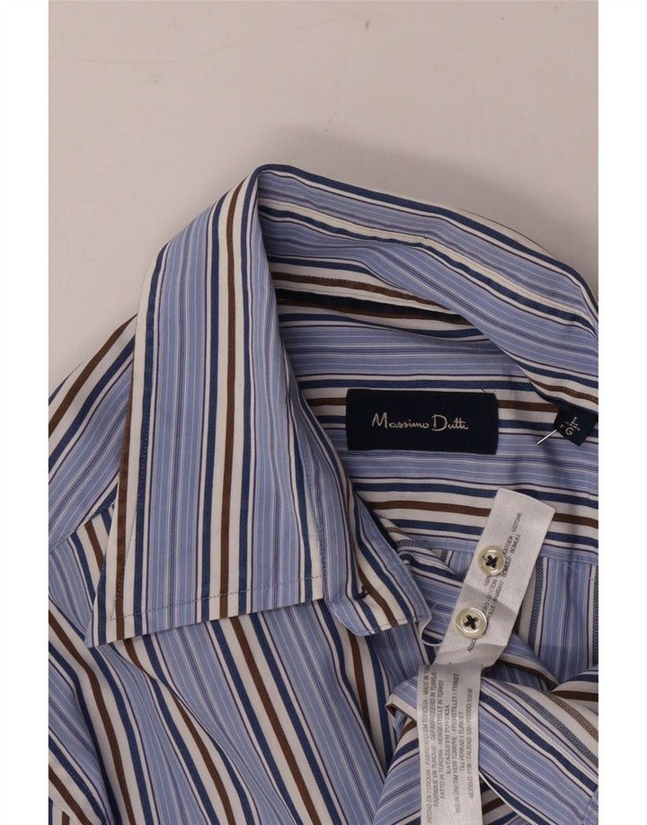 Massimo Dutti Mens Shirt Large Blue Striped Cotton