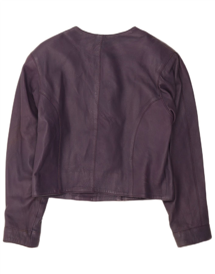 Vintage Womens Crop Leather Jacket UK 10 Small Purple