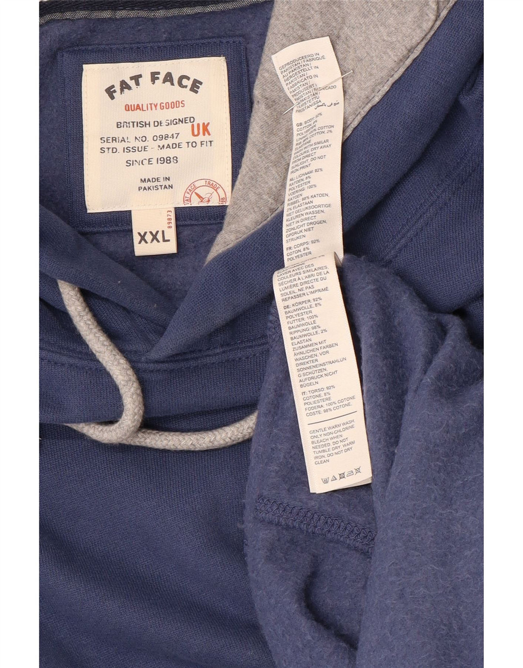 Fat Face Mens Hoodie Jumper 2XL Navy Blue Cotton