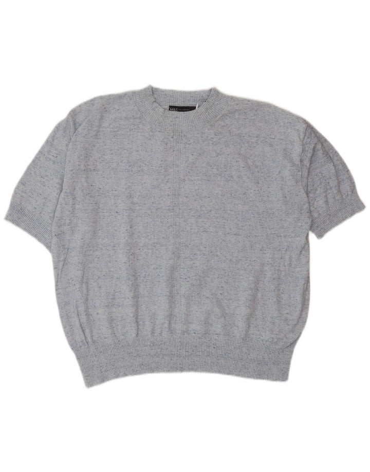 Marks & Spencer Womens Crew Neck Jumper Sweater UK 14 Medium Blue Flecked