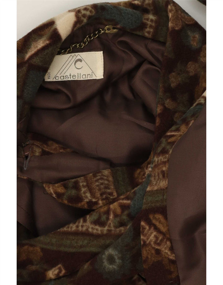 Castellani Womens Open Poncho Coat UK 22 3XL Brown Geometric