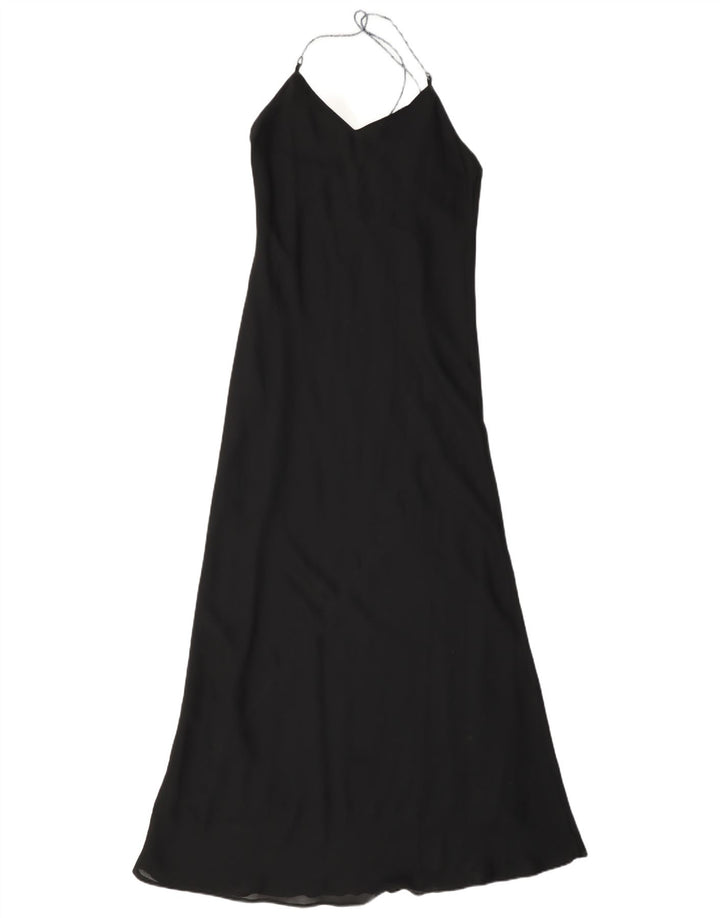 Vintage Womens Maxi Halter Dress UK 10 Small Black Polyester