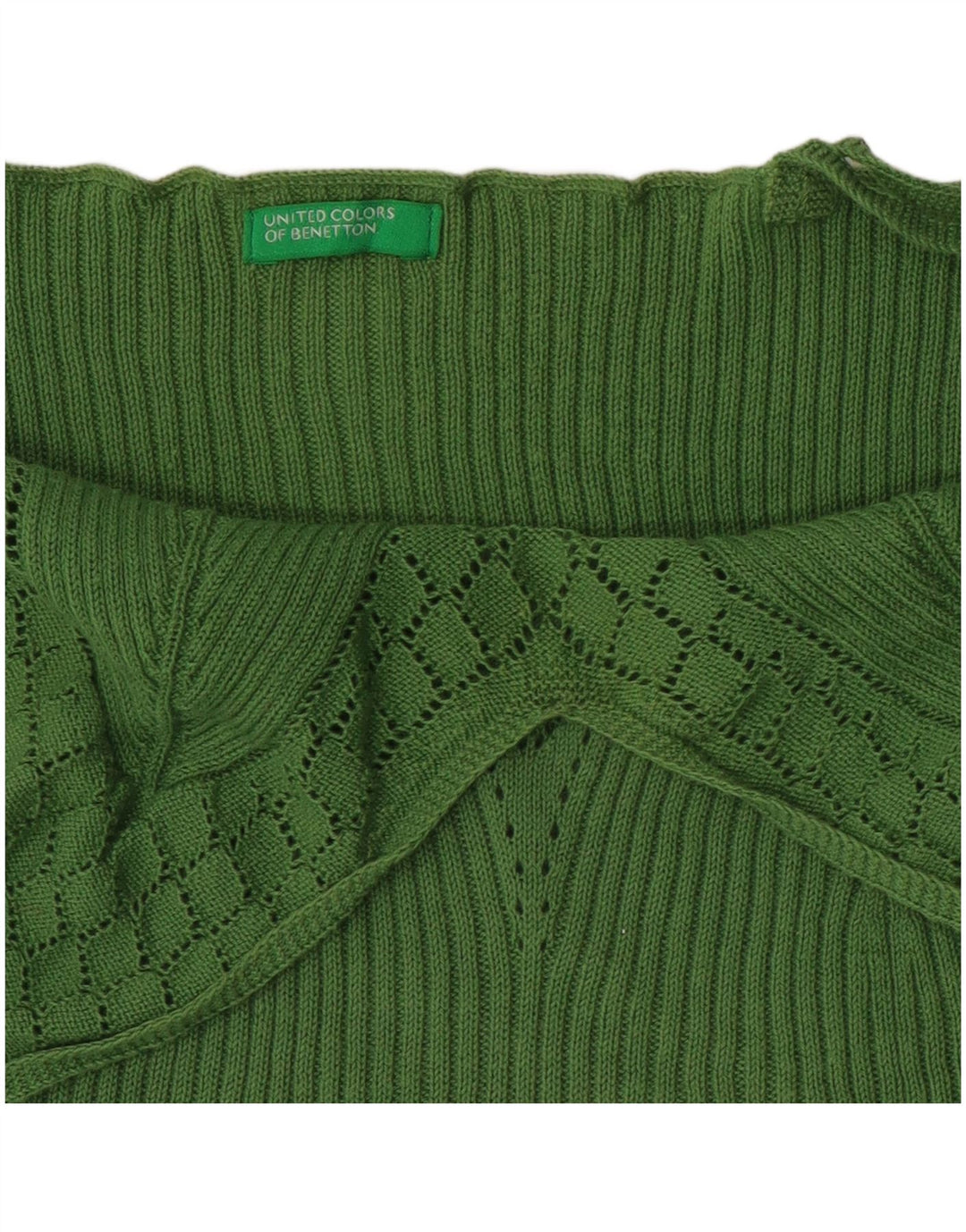 BENETTON Womens Knit Cami Top UK 4 XS Green Colourblock
