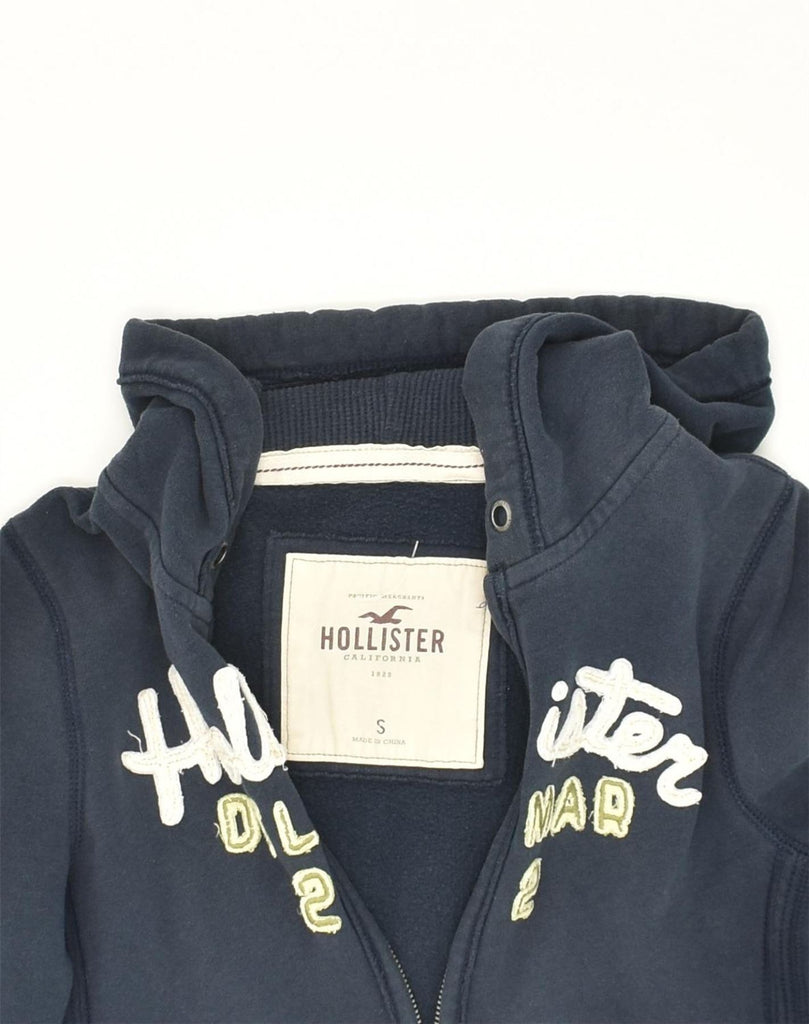 HOLLISTER Womens Graphic Zip Hoodie Sweater UK 10 Small Navy Blue Cotton | Vintage Hollister | Thrift | Second-Hand Hollister | Used Clothing | Messina Hembry 