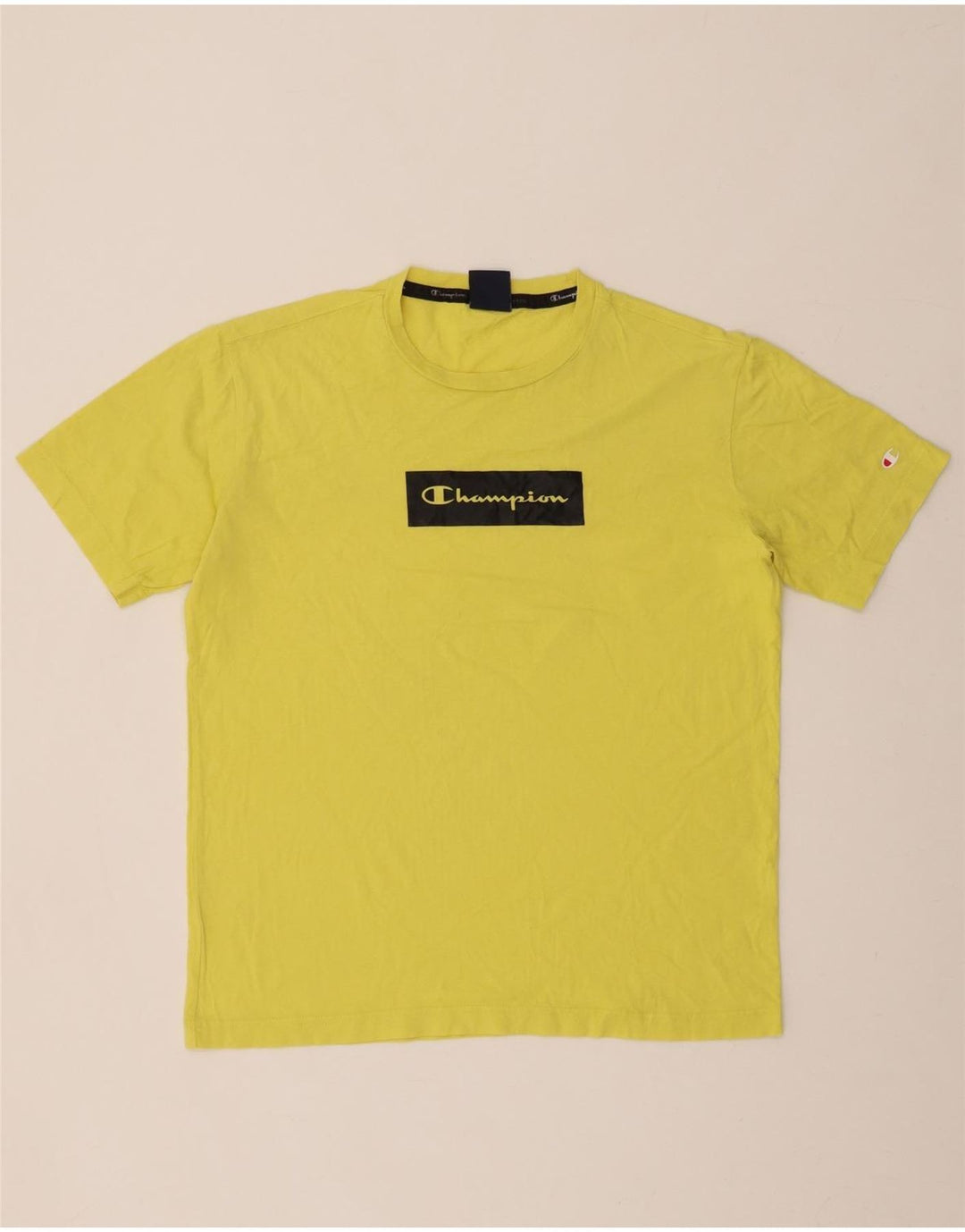 CHAMPION Mens Graphic T-Shirt Top Small Yellow