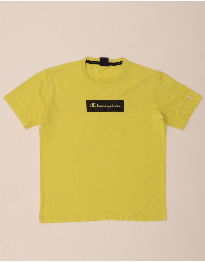 CHAMPION Mens Graphic T-Shirt Top Small Yellow