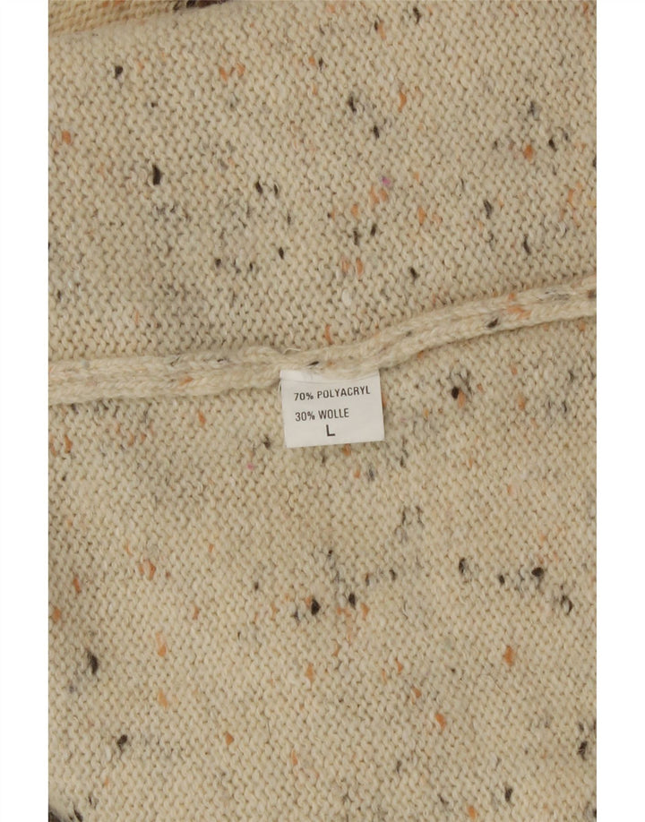Vintage Womens Crew Neck Jumper Sweater UK 16 Large Beige Patchwork Novelty