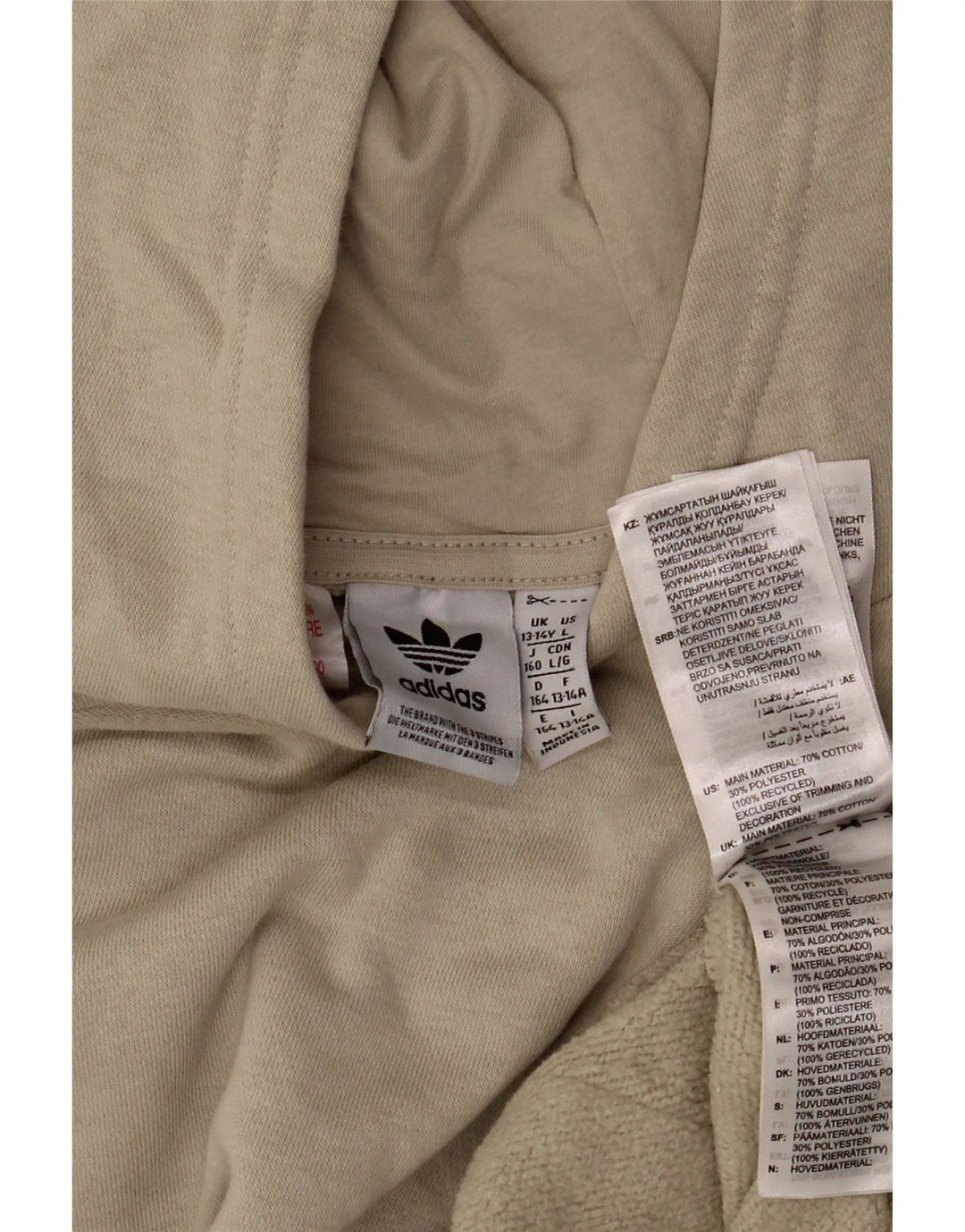 ADIDAS Boys Hoodie Jumper 13-14 Years Beige Cotton