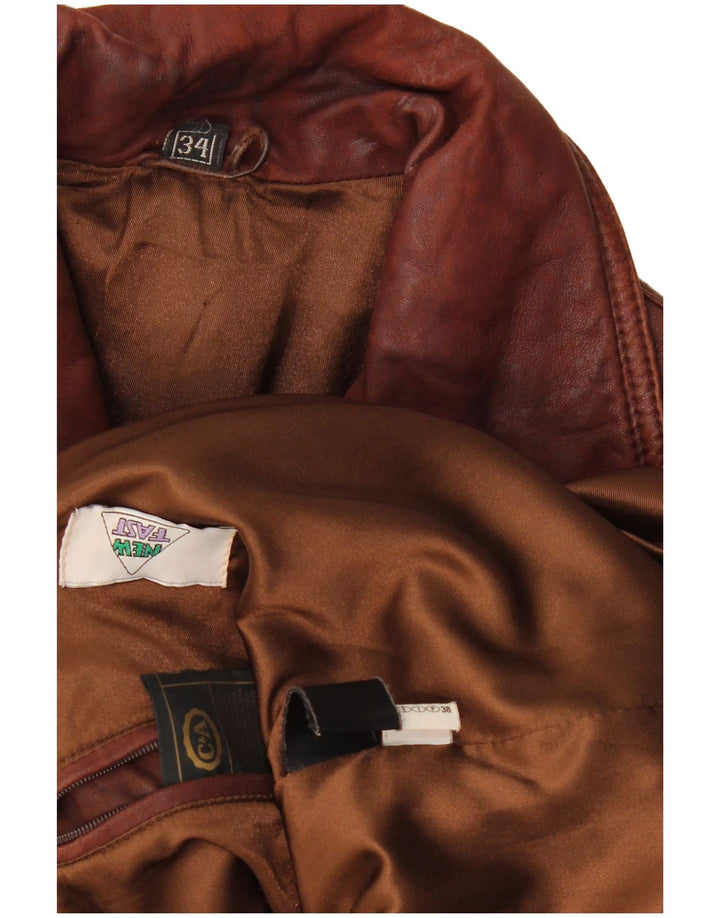 C&A Womens New Fast Oversized Leather Jacket EU 34 XS Brown Leather
