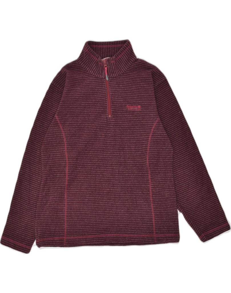 REGATTA Womens Zip Fleece Jumper UK 12 Medium Maroon Striped Polyester | Vintage Regatta | Thrift | Second-Hand Regatta | Used Clothing | Messina Hembry 