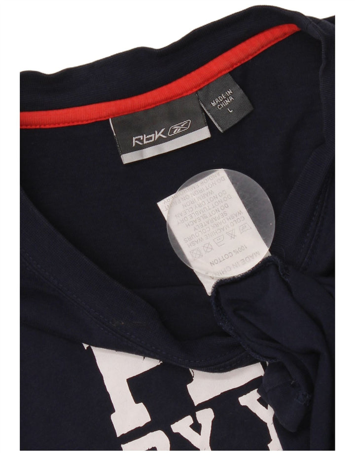 Reebok Mens Graphic T-Shirt Top Large Navy Blue Cotton