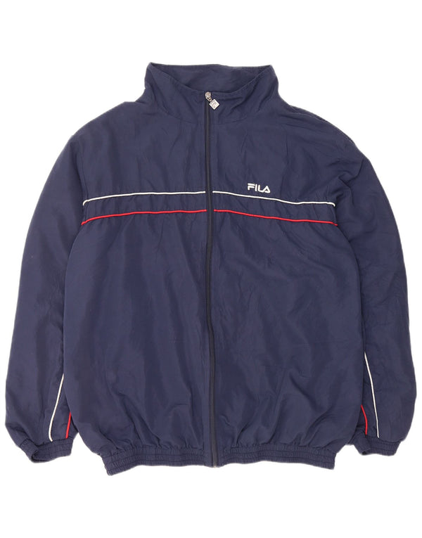 Fila Mens Tracksuit Top Jacket 2XL Navy Blue Striped Polyester Sports
