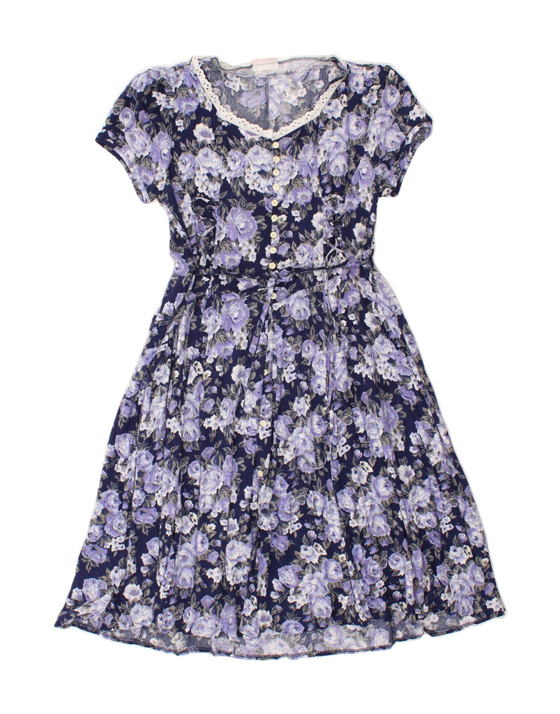 RENE' DERHY Womens A-Line Dress UK 14 Large Purple Floral Vintage Rene' Derhy and Second-Hand Rene' Derhy from Messina Hembry 