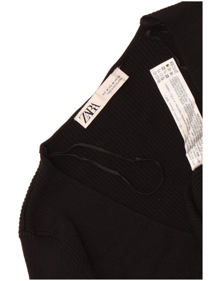 Zara Womens Crop Top Long Sleeve UK 12 Medium Black Viscose