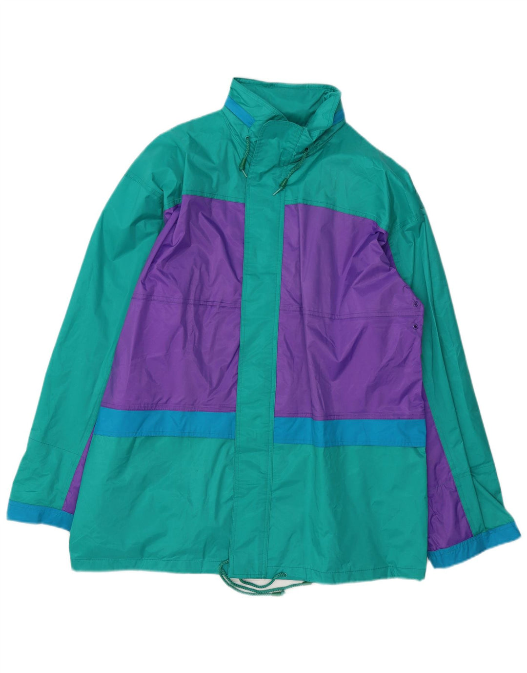CHAMPION Mens Hooded Rain Jacket UK 40 Large Turquoise Colourblock Nylon