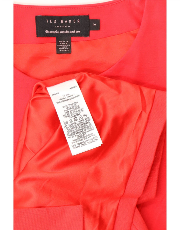 Ted Baker Womens Sleeveless Peplum Dress Size 2 Small Red Cotton