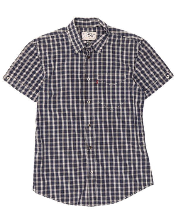 Levi's Mens Short Sleeve Slim Fit Shirt Small Navy Blue Check Cotton