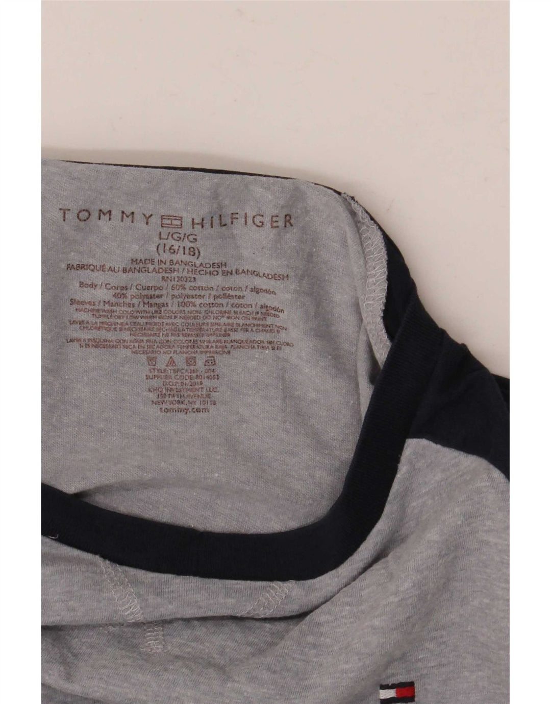 Tommy Hilfiger Boys Top Long Sleeve 15-16 Years Large Grey Colourblock