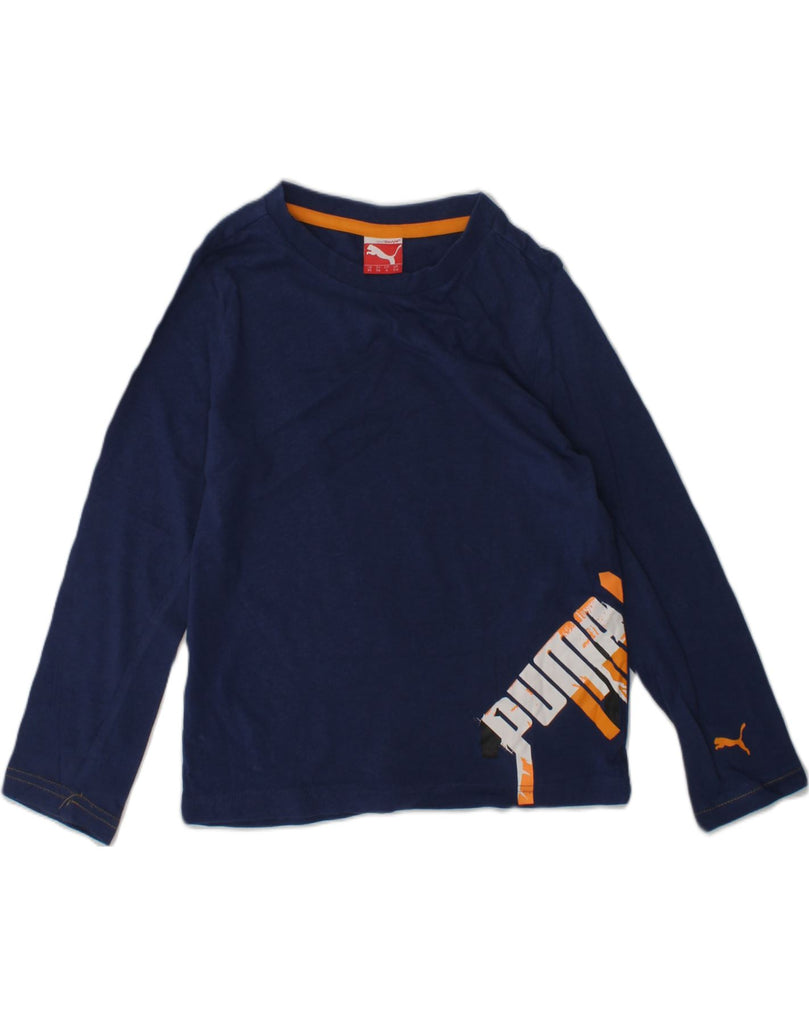 PUMA Boys Graphic Top Long Sleeve 5-6 Years Navy Blue Cotton | Vintage Puma | Thrift | Second-Hand Puma | Used Clothing | Messina Hembry 