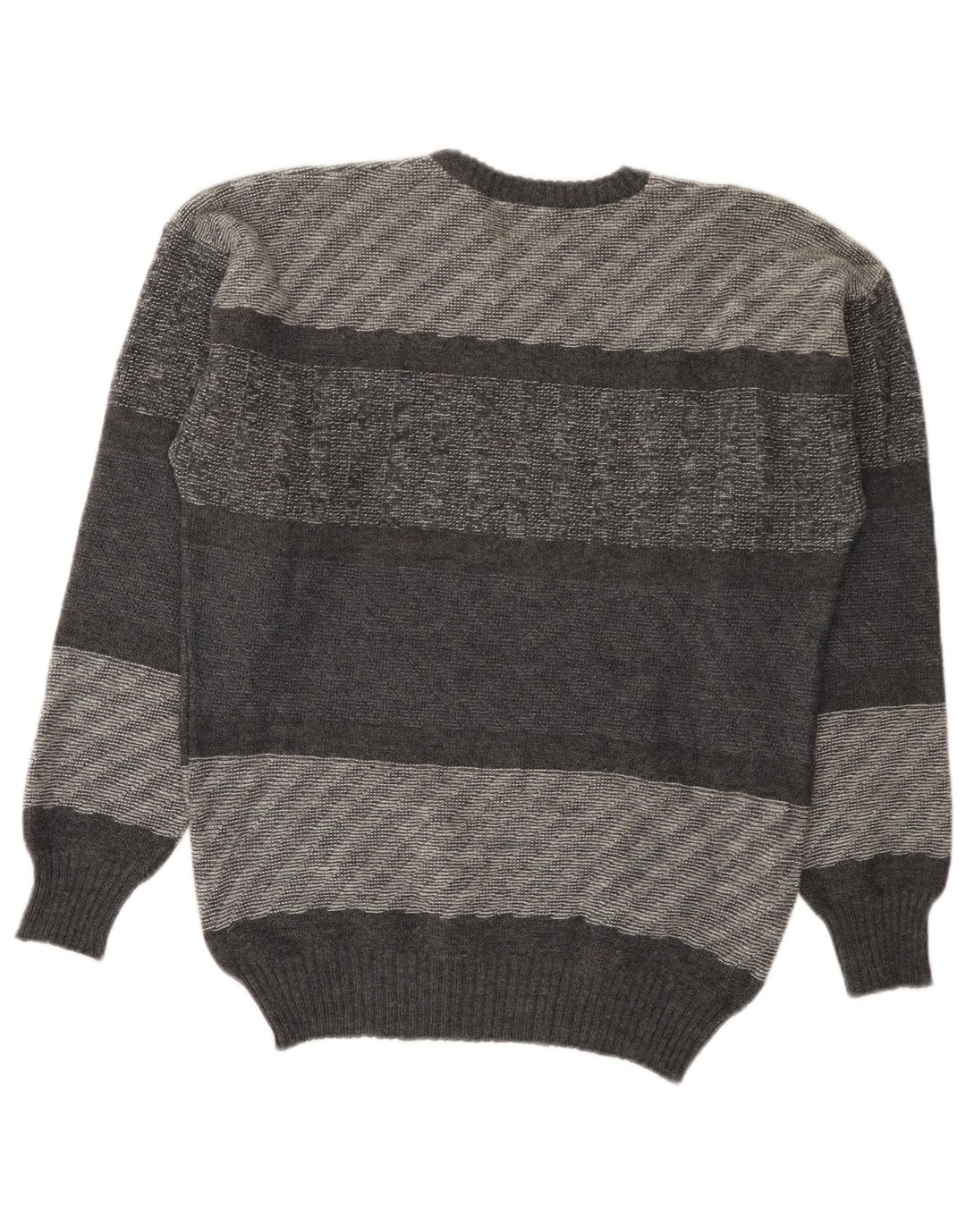 Ferrari Mens Crew Neck Jumper Sweater IT 52 Large Grey Striped Alpaca Wool