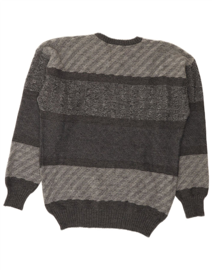 Ferrari Mens Crew Neck Jumper Sweater IT 52 Large Grey Striped Alpaca Wool
