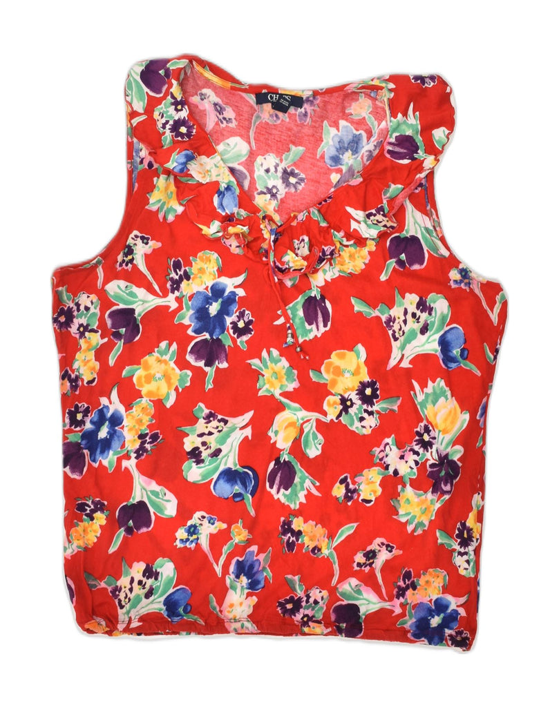 CHAPS Womens Sleeveless Blouse Top UK 18 XL Red Floral Cotton | Vintage Chaps | Thrift | Second-Hand Chaps | Used Clothing | Messina Hembry 