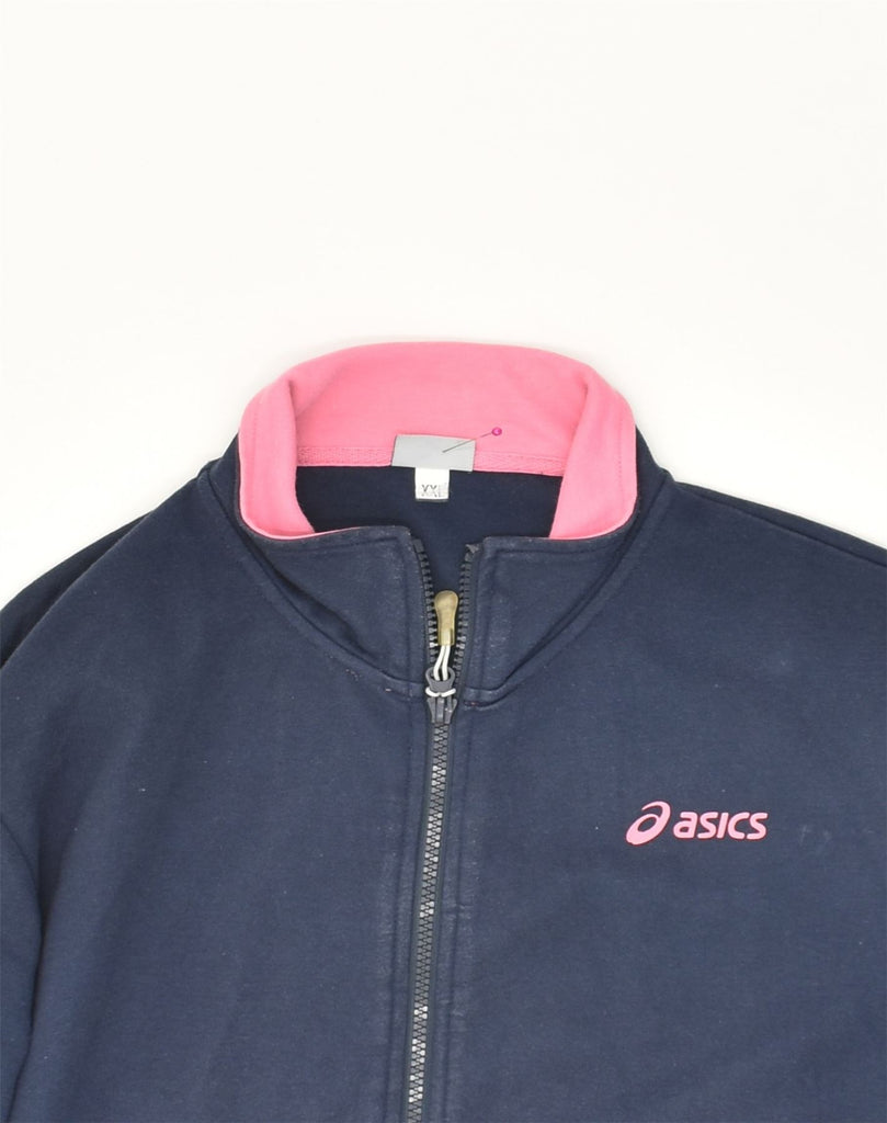 ASICS Womens Tracksuit Top Jacket UK 20 2XL Navy Blue Cotton | Vintage Asics | Thrift | Second-Hand Asics | Used Clothing | Messina Hembry 