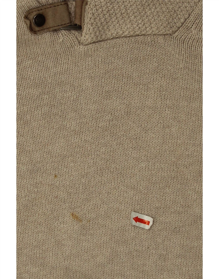 Massimo Dutti Mens Shawl Neck Jumper Sweater Large Beige Cotton