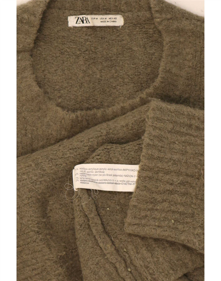 Zara Mens Crew Neck Jumper Sweater Medium Khaki Acrylic