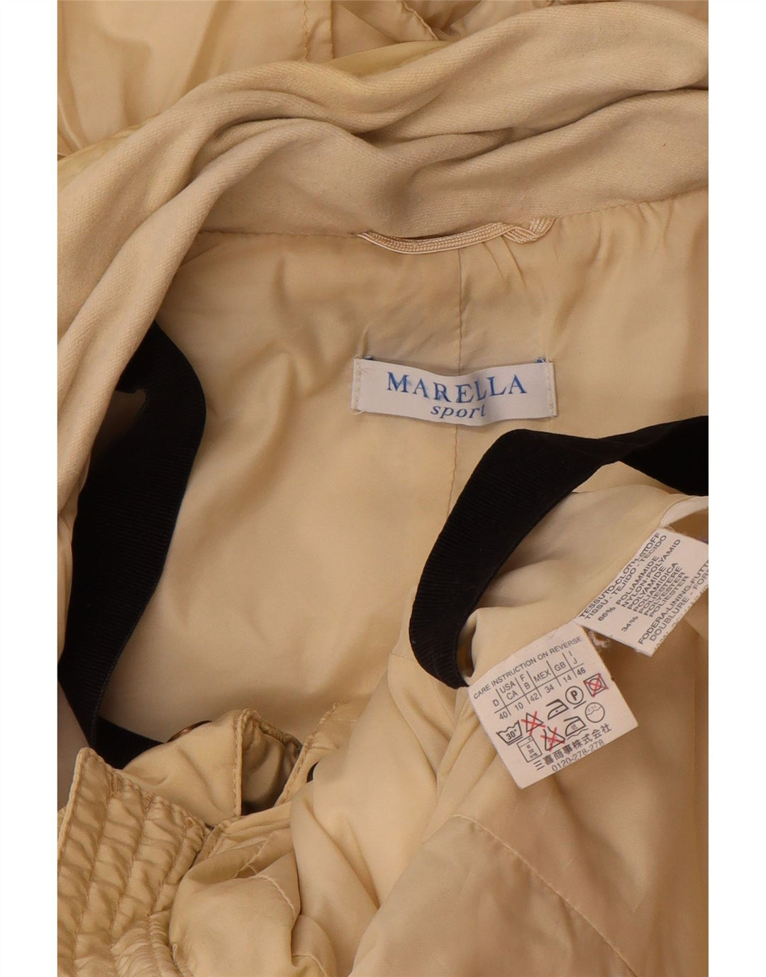 Marella Womens Hooded Padded Jacket UK 14 Large Beige Polyamide