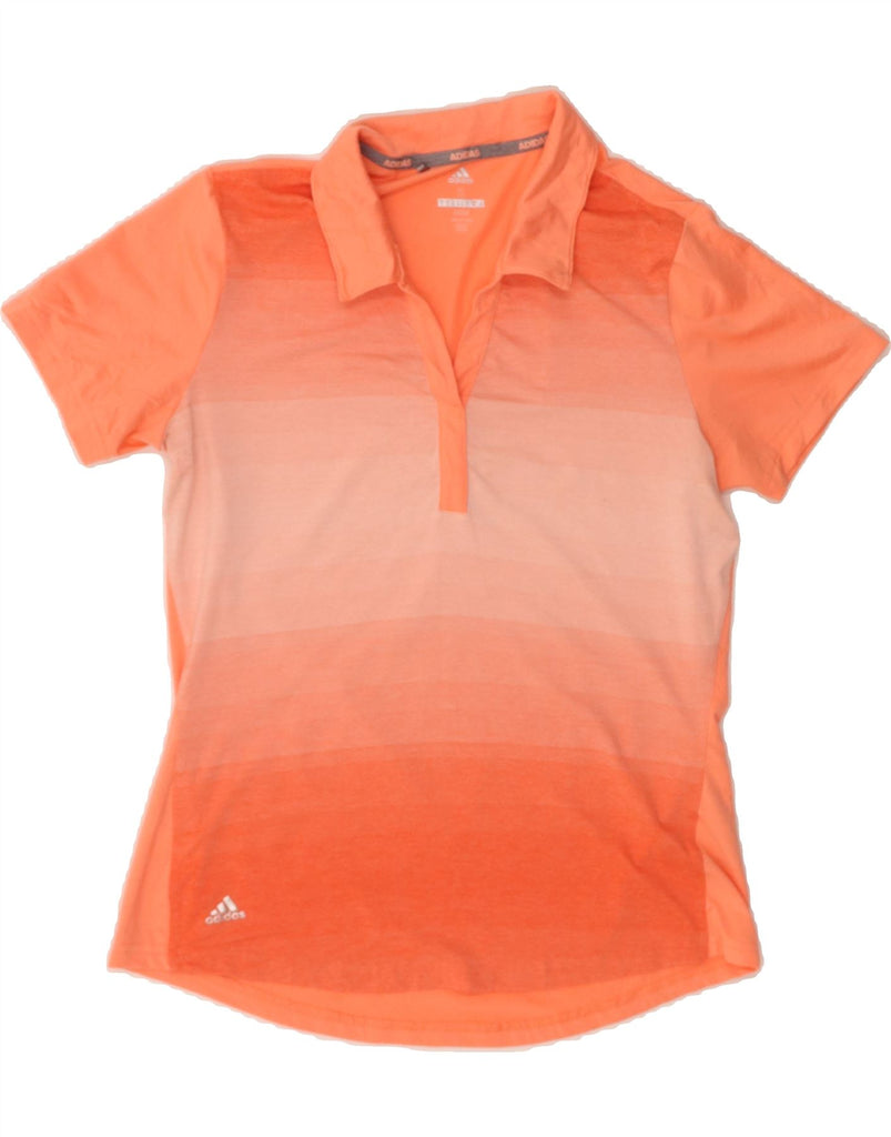 ADIDAS Womens Polo shirt UK 10 Small Orange Striped Polyester Vintage Adidas and Second-Hand Adidas from Messina Hembry 
