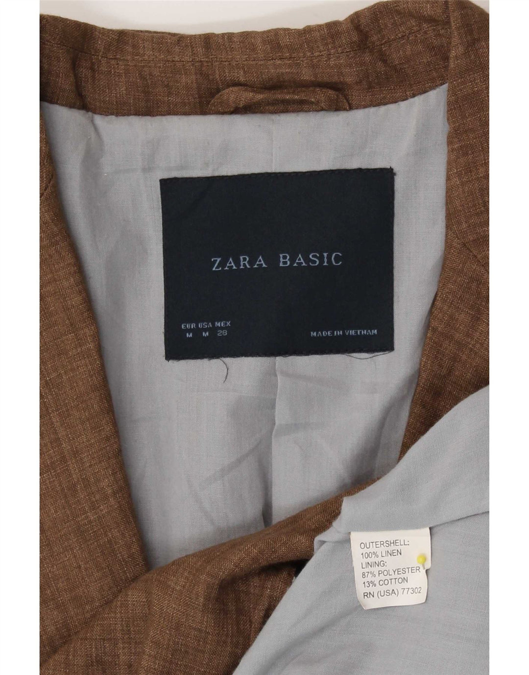 Zara Womens 1 Button Blazer Jacket UK 14 Medium Brown Linen