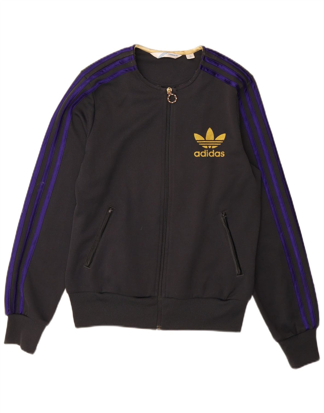 ADIDAS Girls Graphic Tracksuit Top Jacket 11-12 Years Black Polyester